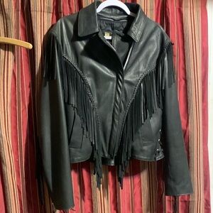 Vintage Fringed Leather Jacket Natel Motorcycle Apparel Size 14